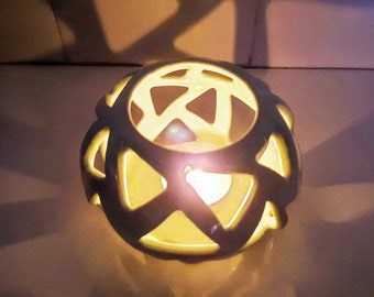 Lantern/ Luminary, Ceramic Carved Candle Holder, Geometric Design
