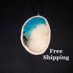 Blue, White & Grey Pendant, Handmade Ceramic
