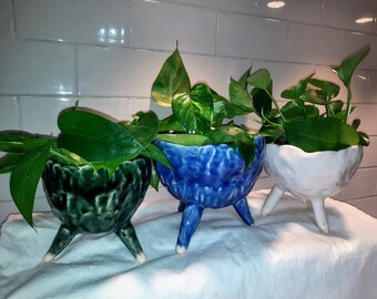 Three legged ceramic planter, handmade pottery
