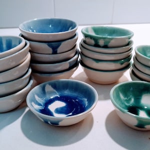 Blue & White Drip Tiny Bowls | Handmade Pottery