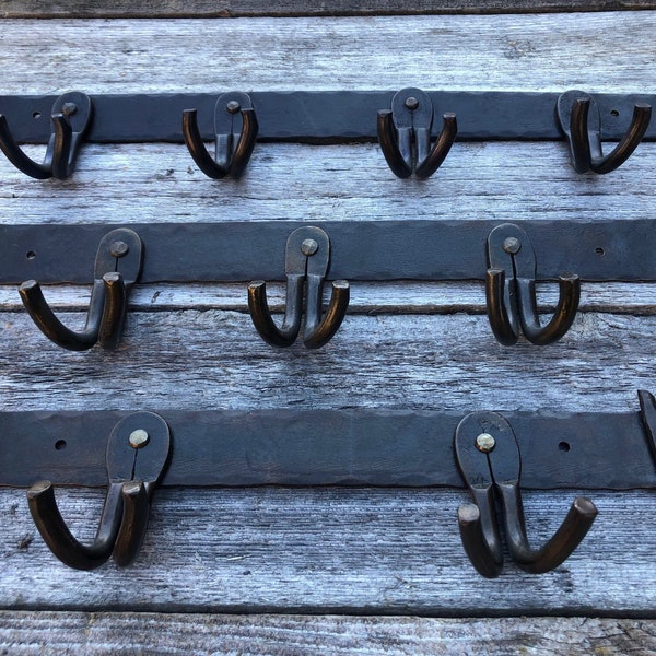 Metal Rack Hand Forged Rustic - Fireplace Tool Hanger - Kitchen Utensil  - Hooks - Hand Forged - Wall Mounted Hooks - Handmade In USA