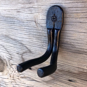 Metal Hook Hand Forged Iron - Fire Poker Hanger - Railroad Spike Handle - Handmade In USA