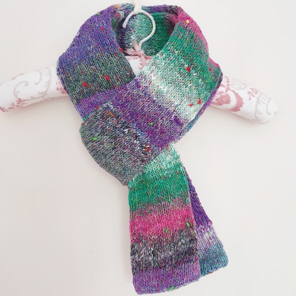 Multicoloured green pink and purple handknit scarf Green knit scarf Purple knit scarf Pink knit scarf  Mens scarf Womens scarf Scarves 642
