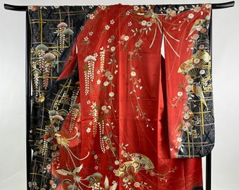Furisode Kimono/ Japanese Silk Kimono/ Vintage Kimono Robe/ Silk Kimono/ Kimono Dress/  Wedding Kimono/ 1215-02
