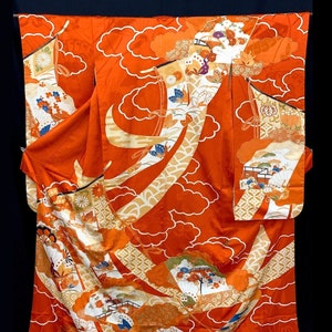 Japanese FURISODE Kimono/ Vintage Silk Kimono/ Long Kimono Dress/ Wedding Kimono/ 110106