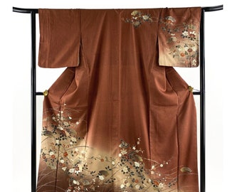 Kimono HOUMONGI / Kimono japonais en soie pour femme / Robe longue kimono vintage / Robe kimono / Cadeaux de mariage / 0325-03