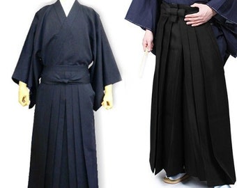 Men's Black Hakama Kimono Set: Umanori Samurai Costume