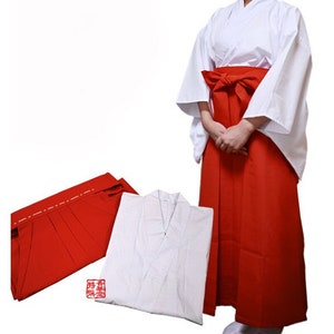 Authentic Miko Hakama & Kimono set/ NEW/ Traditional Authentic Miko Costume/ Red hakama