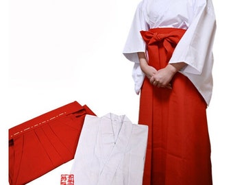 Authentic Miko Hakama & Kimono set/ NEW/ Traditional Authentic Miko Costume/ Red hakama.