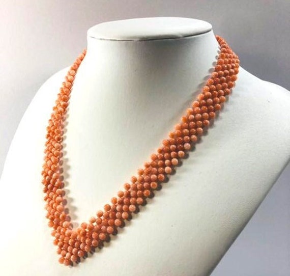 Coral Necklace / Natural Coral/Momo Coral/ Woven … - image 2