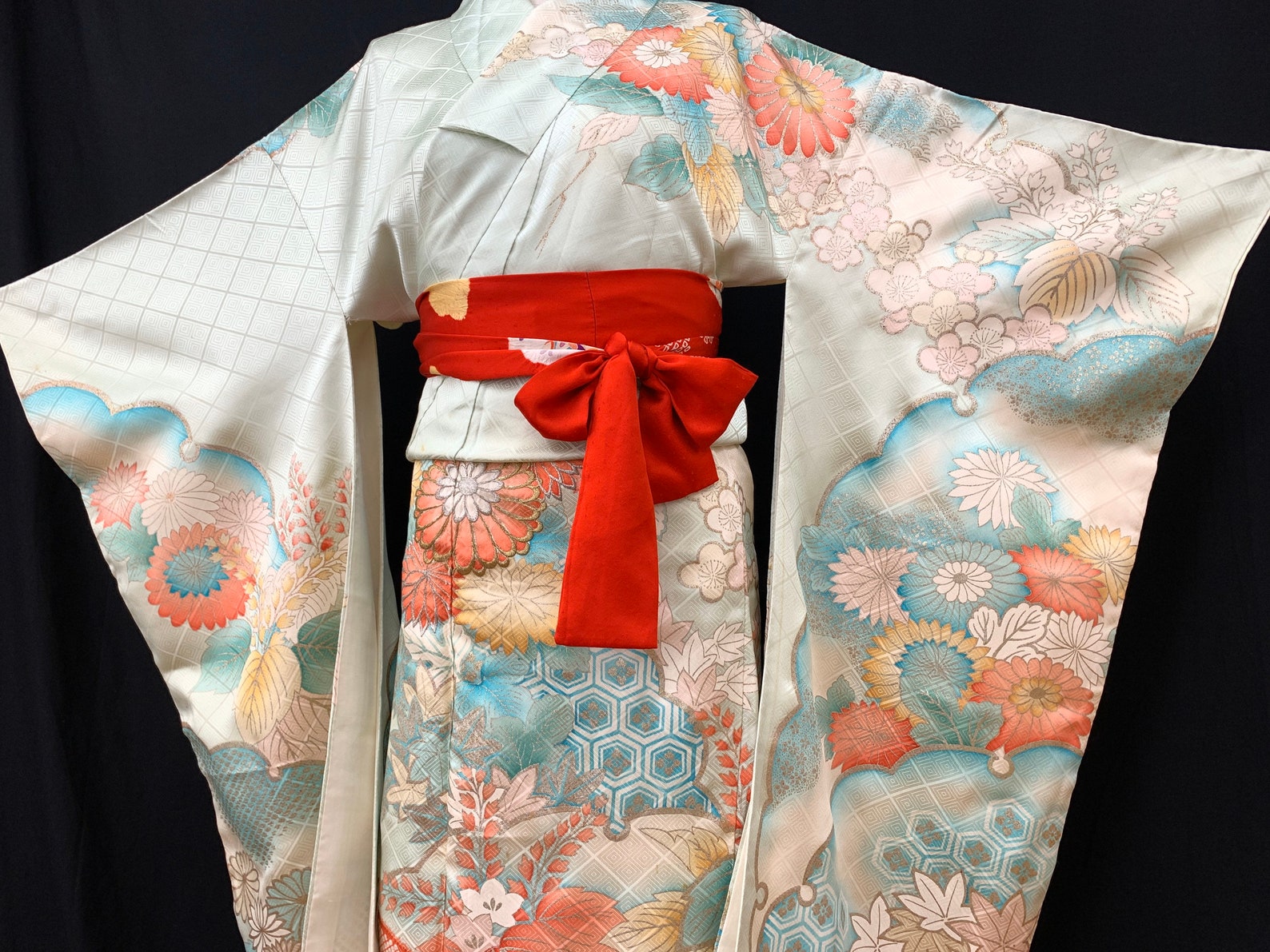 Japanese FURISODE Kimono/ Silk Kimono/ Long Kimono Dress/ | Etsy