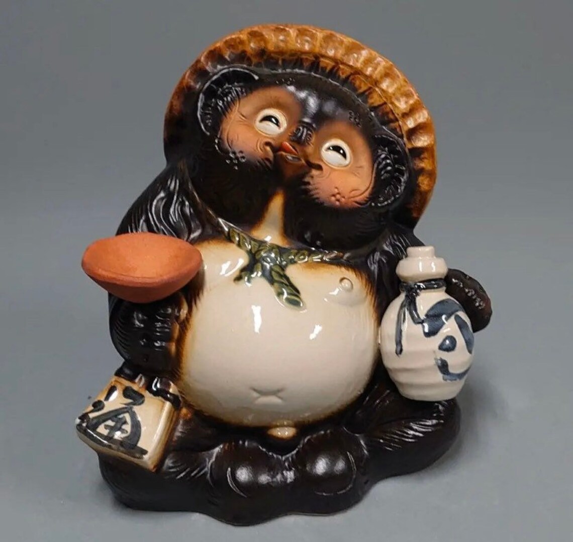 Japanese Shigaraki Ware/ Tanuki Statue/ With Sake/ Made in Etsy
