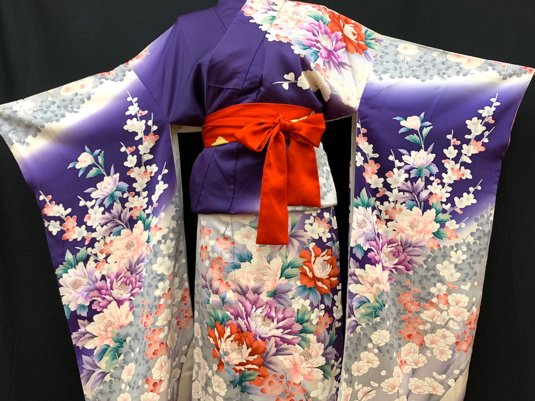 Japanese FURISODE Kimono/ Kyoto Yuzen / High Quality Kimono/ - Etsy