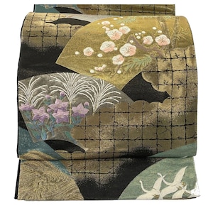 Japanese Kimono Obi / JURAKU gold leaf/ Silk Fukuro Obi / Kara Ori/ Nishijin woven/ Obi Sash/ Obi Belt/ 042904