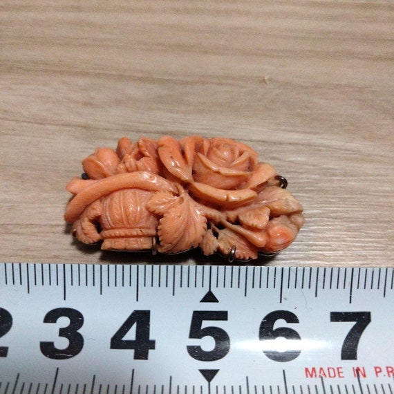 Japanese Carved Coral Obidome/ Vintage Carved Nat… - image 3