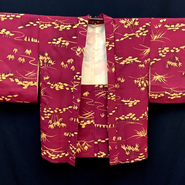 Kimono de seda japonés Haori / Chaqueta Haori de seda vintage / Kimono corto/ 071905