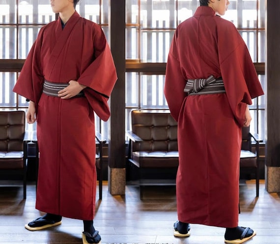 Set of 2/ Men's Kimono & Obi Set/ Japanese Men Kimono Robe Obi / Samurai  Kimono / Samurai Cosplay/ 0224-01 