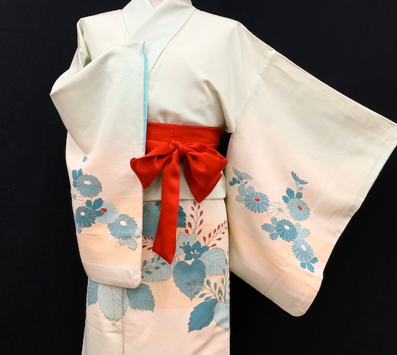Japanese Silk Kimono Houmongi / Kimono Robe/ Tea C