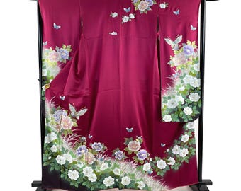 Furisode Kimono/ Japanese Kimono/ Vintage Kimono Robe/ Silk Kimono/ Kimono Dress/  Wedding Kimono/ Maiko Kimono/ 061702