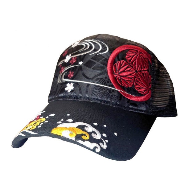 Kamon Embroidered cap, Hat/ Kamon Family Crest/ Samurai Cap/ TOKUGAWA/ Yakuza Hat/ Adjustable embroidered cap