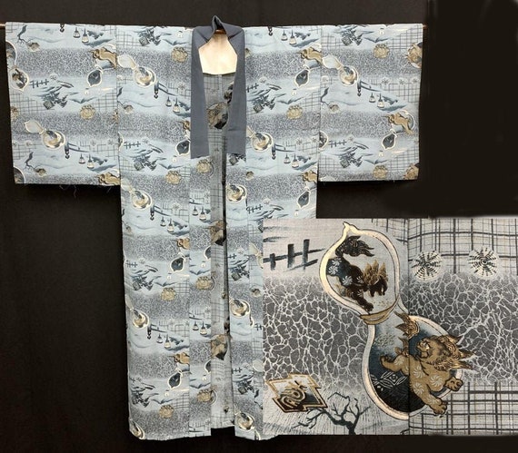 Japanese Men's Kimono / Vintage Kimono Robe / Samu