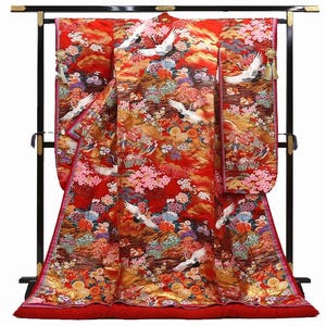 Japanese UCHIKAKE Kimono/ Vintage Silk Wedding Kimono/ Long Kimono Dress/ Wedding Kimono/ FURISODE/ 0820ub