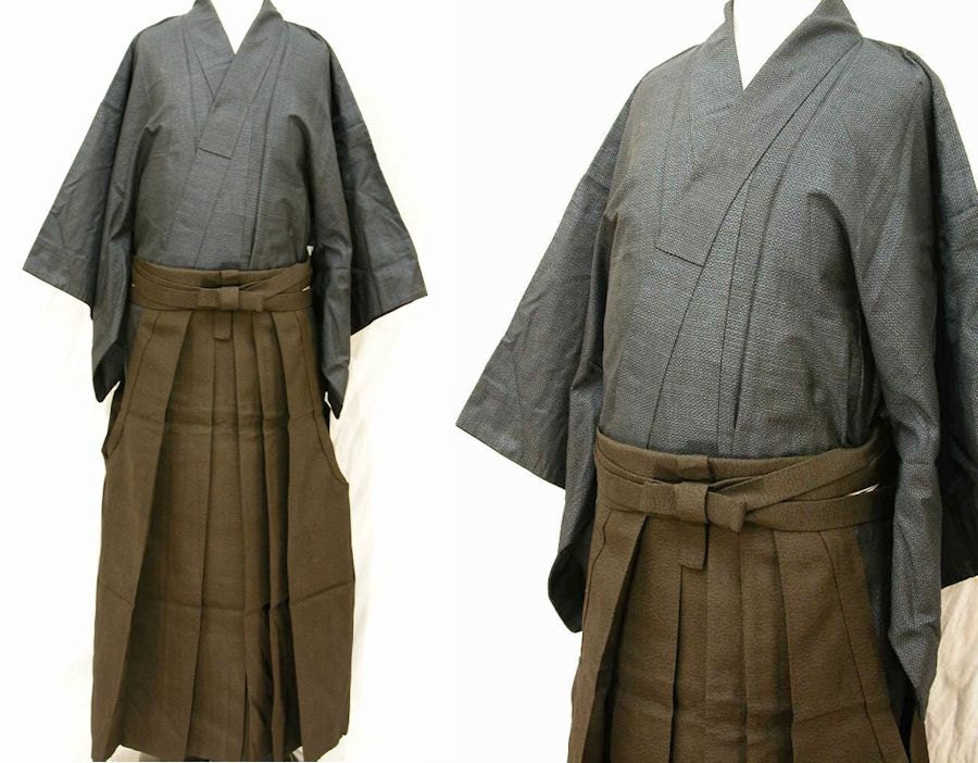 Set of 2/ Men's Kimono & Obi Set/ Japanese Men Kimono Robe Obi / Samurai  Kimono / Samurai Cosplay/ 0224-01 