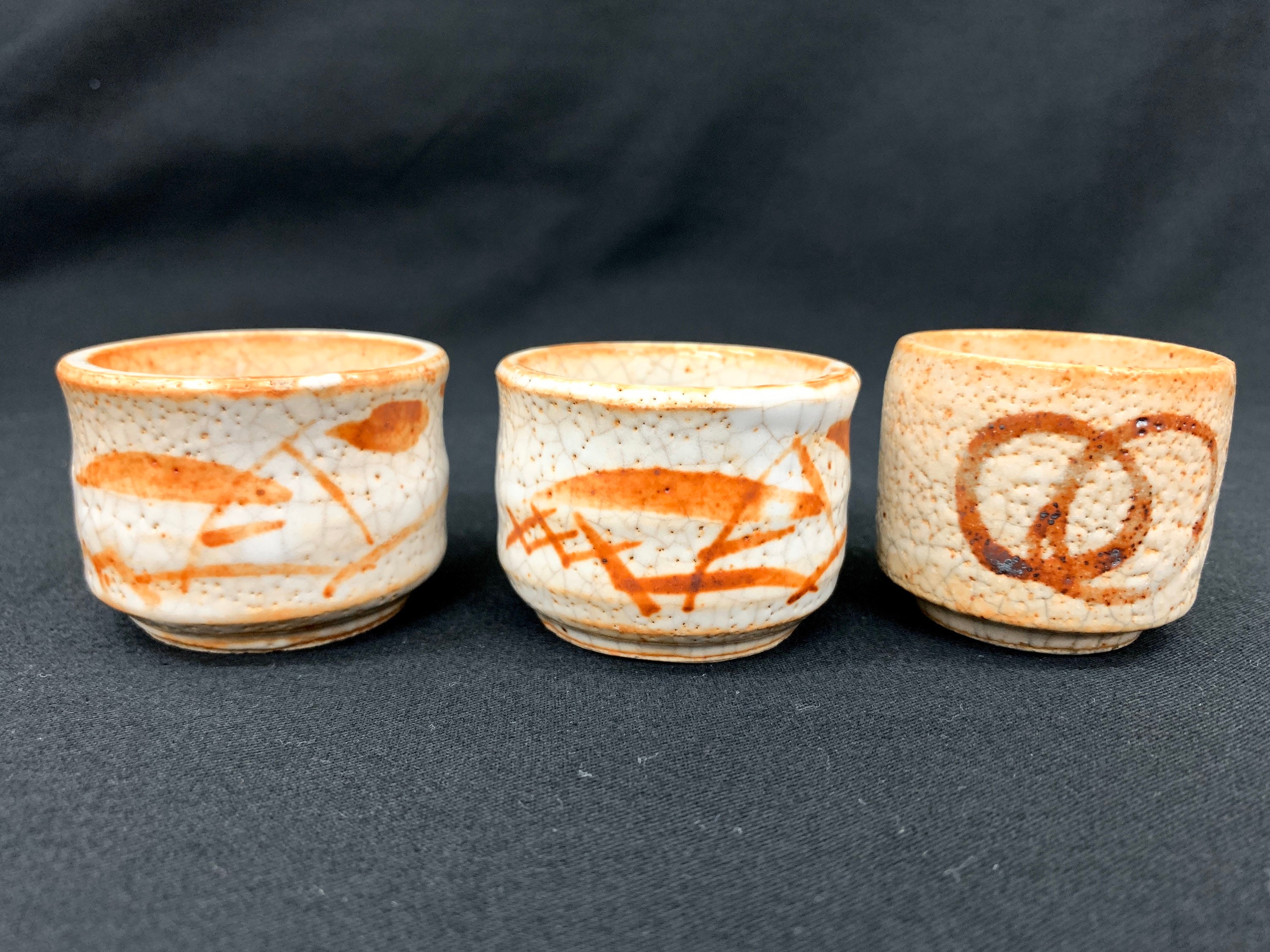 Japanese Ceramic Sake Cup/ Set of 3 Guinomi/ Hagi yaki/ Hagi Etsy