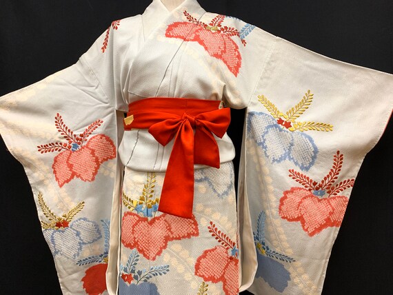 Japanese FURISODE Kimono/ Silk Kimono/ Long Kimono