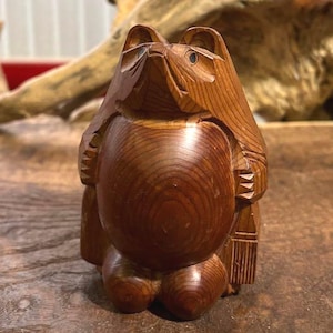 Tanuki Statue/ Japanese Wooden Tanuki/ Kawaii Racoon dog / Kokeshi/ 0418b