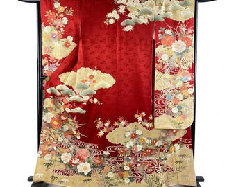 Furisode Kimono/ Japanese Kimono/ Vintage Kimono Robe/ Silk Kimono/ Kimono Dress/  Wedding Kimono/ Maiko Kimono/ 07060a　