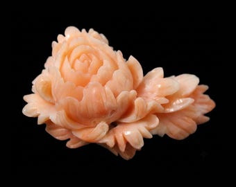 Japanese Coral for Obidome Brooch, Carved Natural Genuine  Coral, Genuine Coral　