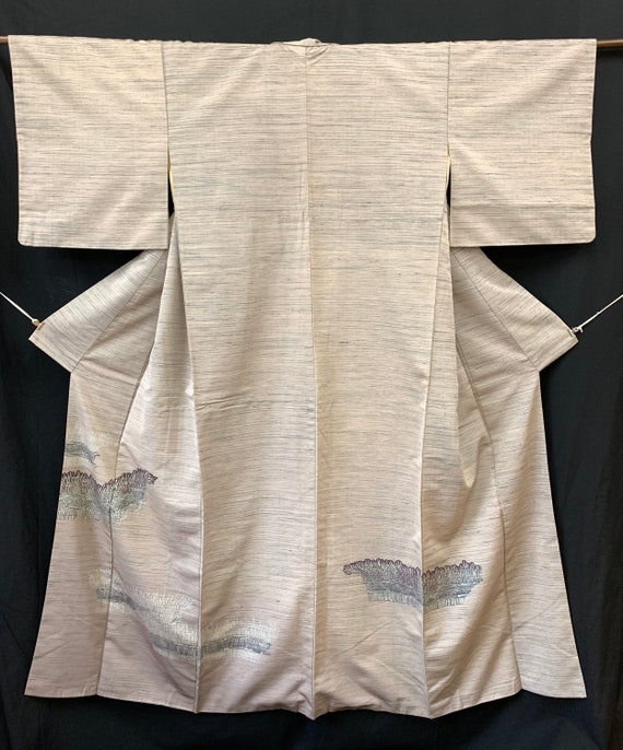 Japanese Silk Kimono Houmongi / TSUMUGI PONGEE/ Vi