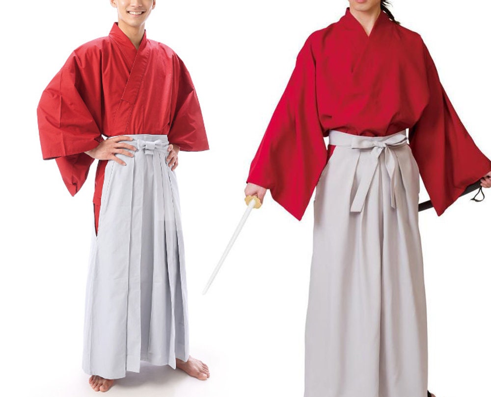 KRUIHAN Kimono Japonés para Hombre,Yukata Kimono Bata,Uniforme Samurai  Tradicional Japonés,Disfraz Cosplay,Ropa Estilo Japonés,Chaqueta  Haori,Top,y Falda Hakama,Talla Única(L),Beis: .es: Moda