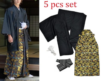 Men's Samurai Kimono Robe Set, Haori Jacket, Obi Belt, Cosplay Costume