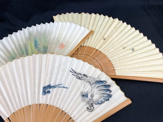 Japanese Vintage SENSU hand fan/ Set of 3 / Tea Ce
