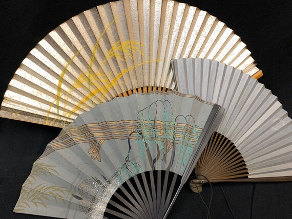 Japanese Vintage SENSU hand fan/ Set of 3 / Tea Ce
