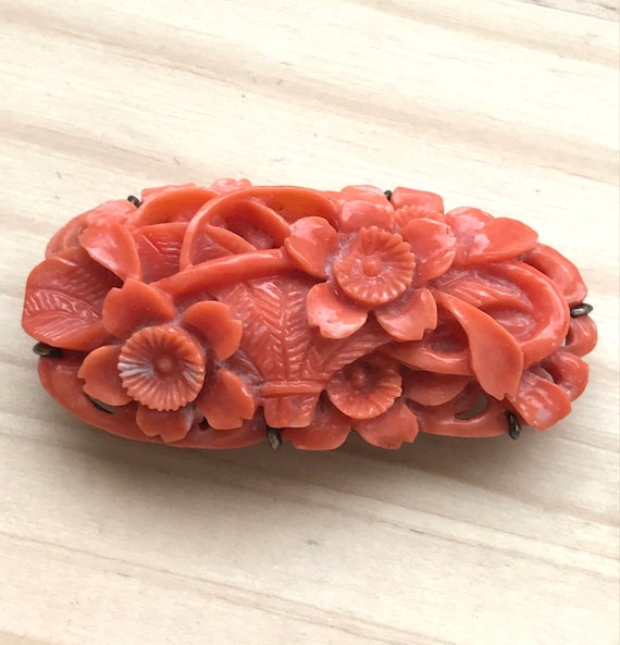Japanese Carved Coral Obidome, Antique Carved Natu