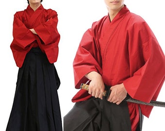 Men's  Hakama + Kimono Set / SAMURAI Costume/ Budo Cosplay/ Samurai Cosplay/ Red, Black　　