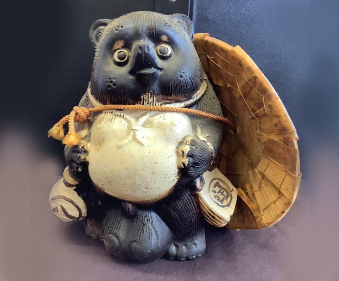 Antique Tanuki Statue/ Monk Tanuki/ Japanese Shigaraki Ware/ Made in
