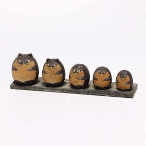 Tanuki Statue/ Japanese Wooden Tanuki/ Kawaii Racoon dog / 5 tanuki / Kokeshi/ 0419b