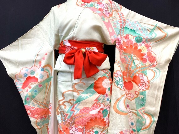 Japanese FURISODE Kimono/ Silk Kimono/ Kyoto YUZEN