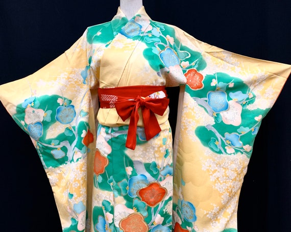 Japanese FURISODE Kimono/ Silk Kimono/ Long Kimono