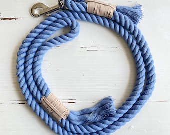 Periwinkle Fairy Wings -Cotton Rope Dog Leash with Vegan Suede