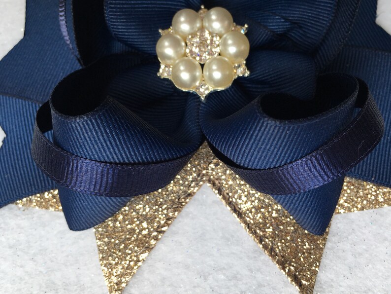 1. Navy Blue and Gold Hair Bow Set - wide 9