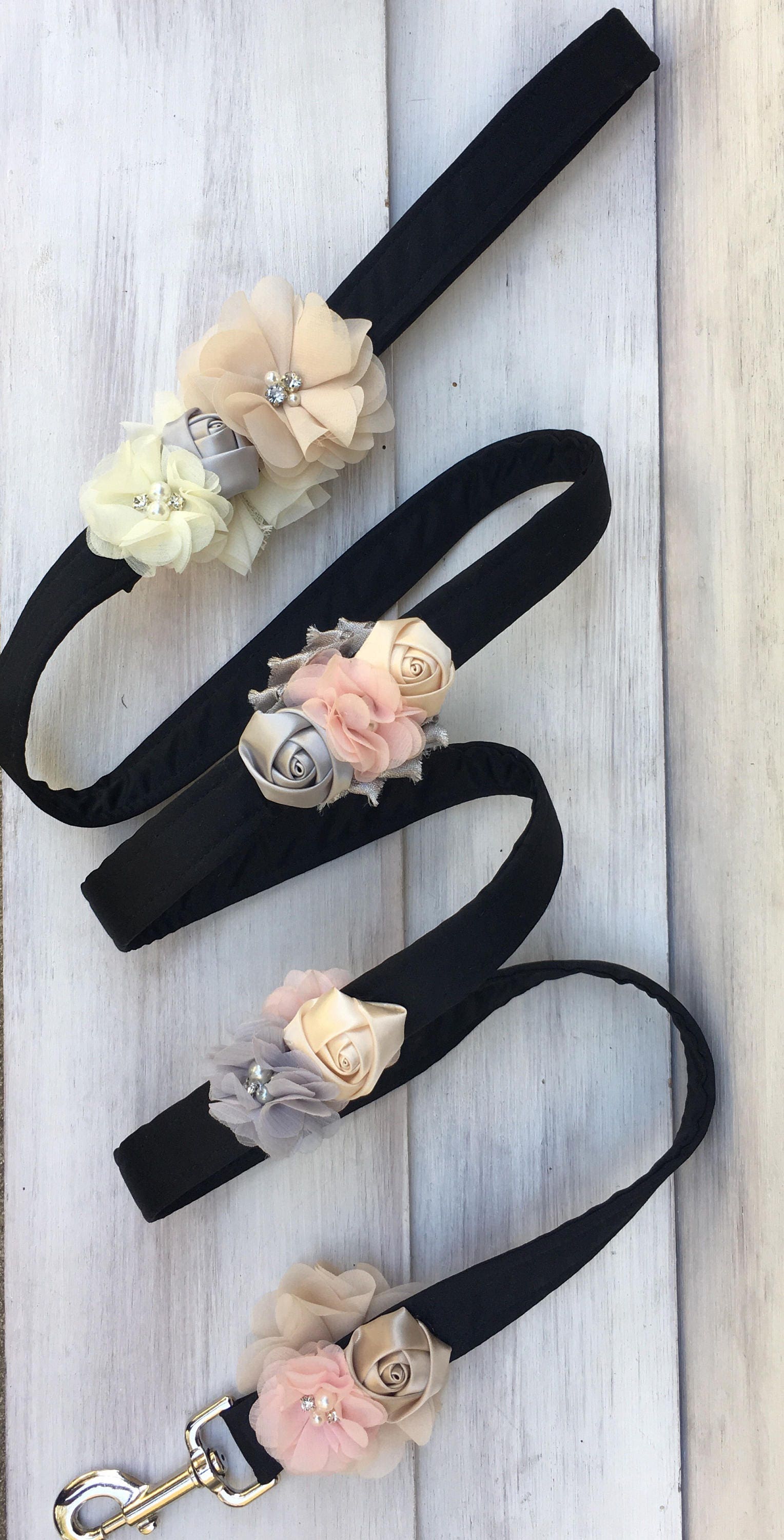 Black Blush champagne ivory Wedding dog collar and leash set Etsy