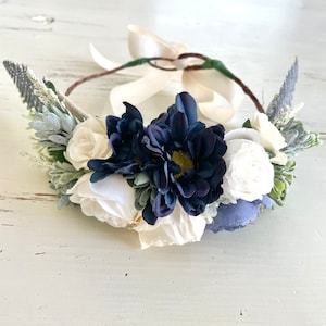 Dog flower collar, dog flower crown, navy ivory flower wreath, flower crown, dog flower wreath, dog flower collar, wedding flower crown