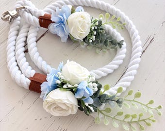Wedding Dog Leash: White Rope with Flowers, Dog Flower Girl Gift
