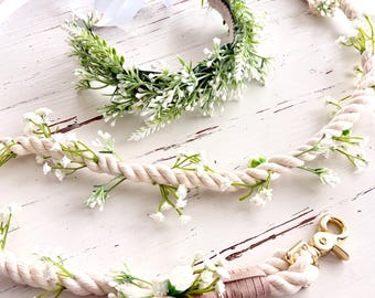 Dog Faux Baby’s Breath Flowers Collar and Leash Set + Baby’s Breath wreath collar for wedding