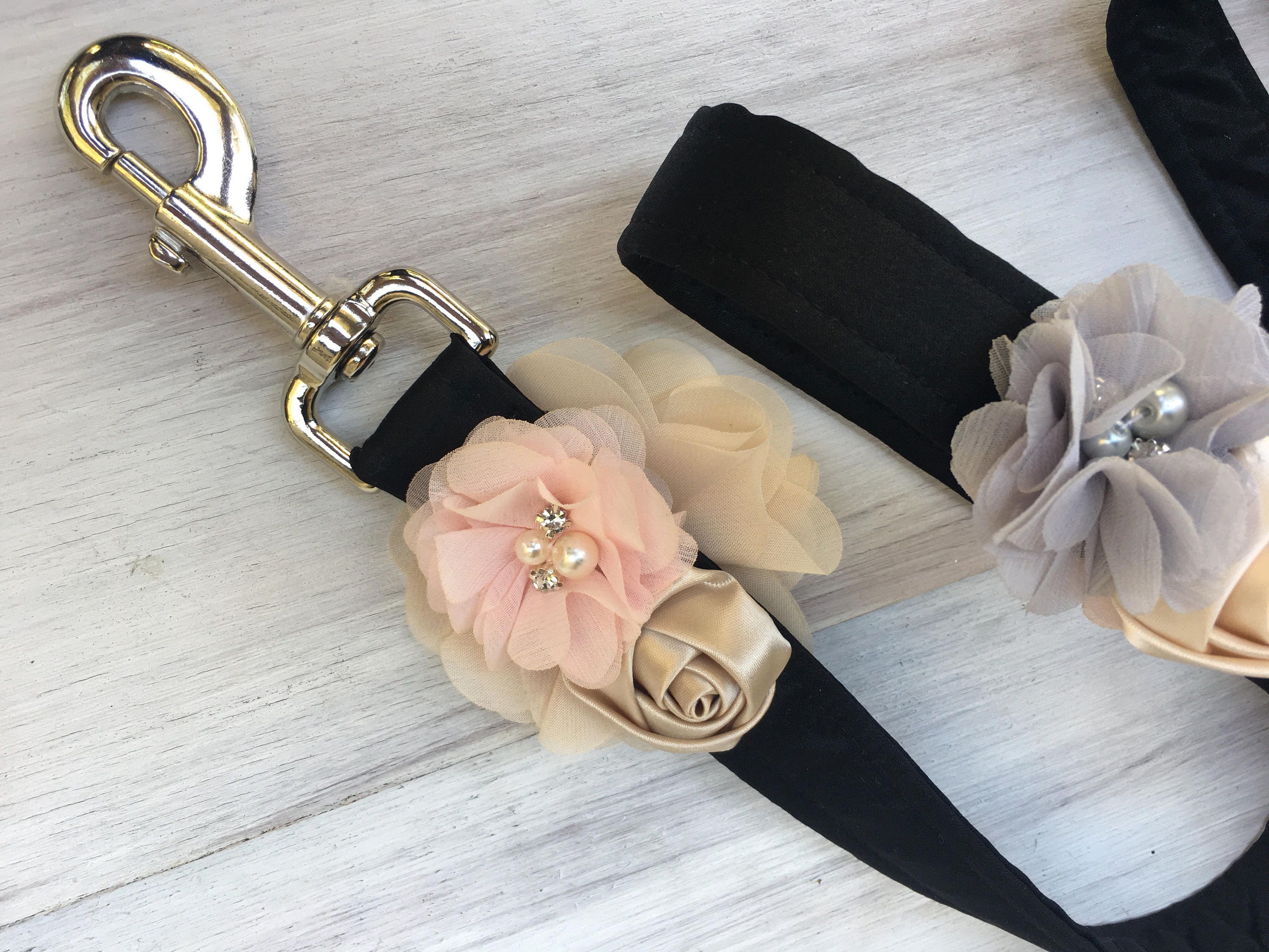 Black Blush champagne ivory Wedding dog collar and leash set Etsy